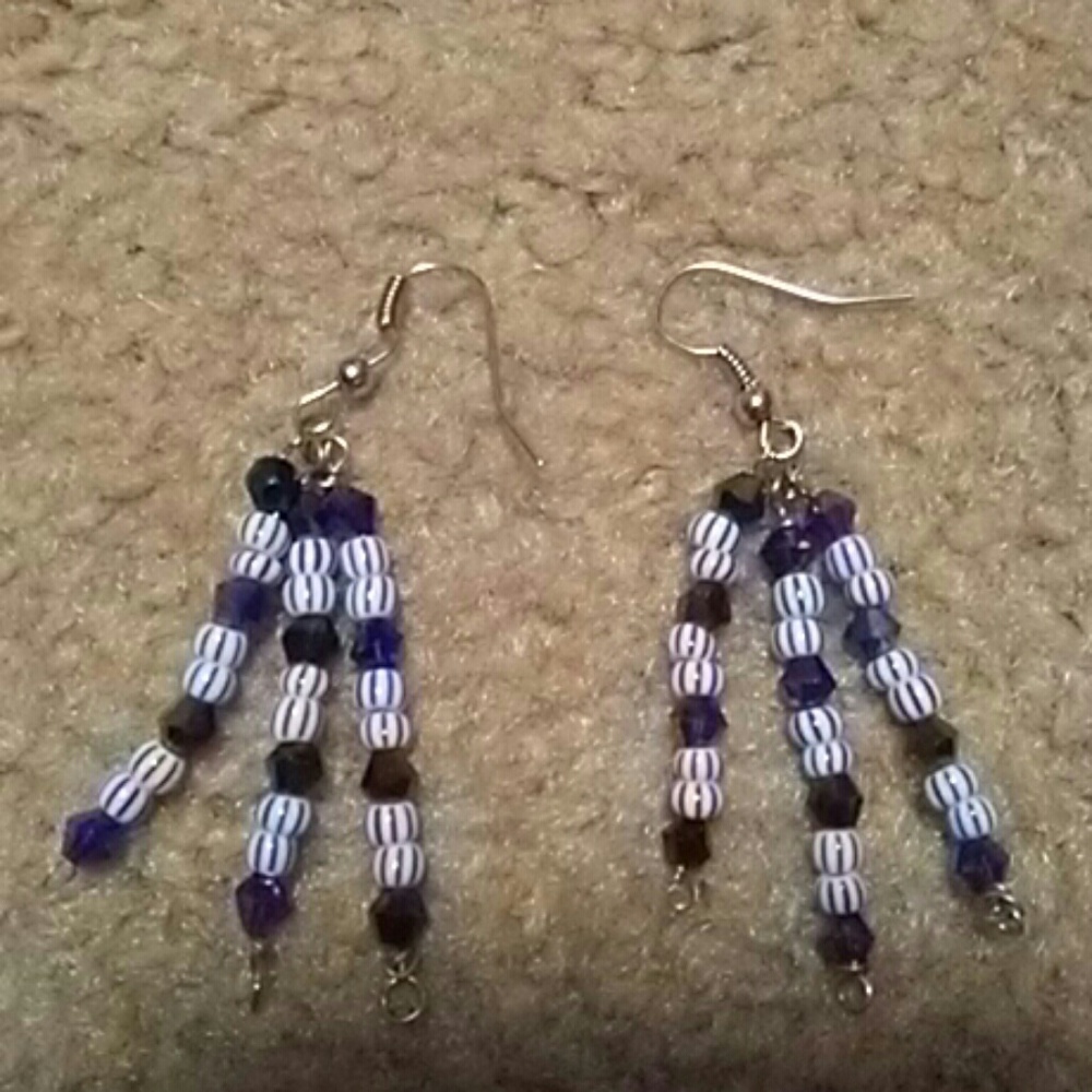 Purple and white glass crafted earrings
